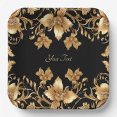 Verzierte Blattplatte aus Gold Black Pappteller (Vorderseite)