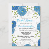 Verzierte blaue Blumen und grünes Blätter Brautpar Einladung (Vorderseite)