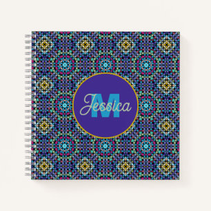 Verzierte Blaue Geometrische Mosaik Muster Persona Notizblock