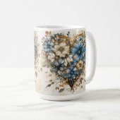 VERZIERTE BLUE CREAM GOLD BLLORAL HEARS KAFFEETASSE (VorderseiteRechts)