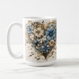 VERZIERTE BLUE CREAM GOLD BLLORAL HEARS KAFFEETASSE