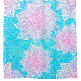 Verzierte Blume in Blau und Rosa nahtlos patentier Duschvorhang
