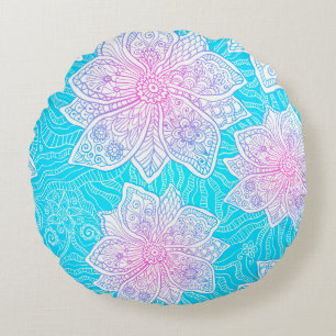 Verzierte Blume in Blau und Rosa nahtlos patentier Rundes Kissen