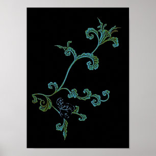 Verzierte Blume von Blau und Gold Poster