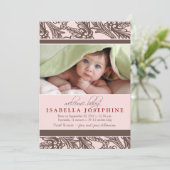 Verzierte Blumenbaby-Geburtserklärung (pink) Ankündigung (Stehend Vorderseite)