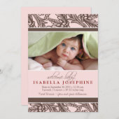 Verzierte Blumenbaby-Geburtserklärung (pink) Ankündigung (Vorne/Hinten)