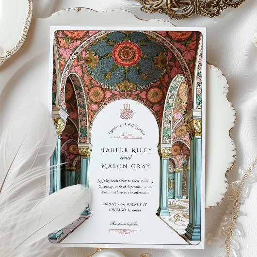 Verzierte blumengeschmückte islamische Hochzeit Einladung