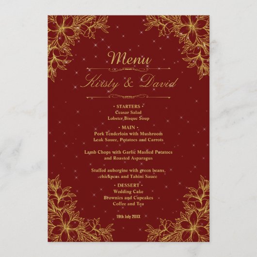 Verzierte Blumenhochzeit Menükarte (Vorderseite)