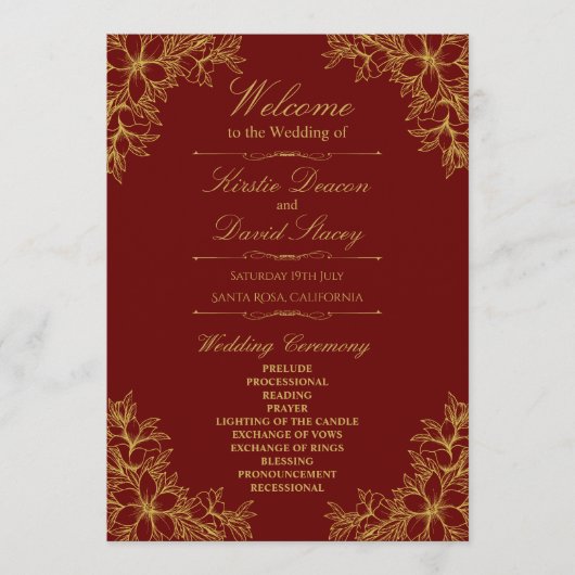 Verzierte Blumenhochzeit Programm (Vorderseite)