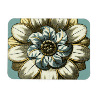 Verzierte Blumenmedaille über hellblauen Hintergru