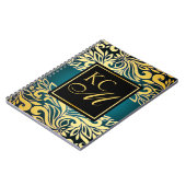 Verzierte Blumenmonogramm-Zeitschrift | aquamarin Notizblock (Linke Seite)