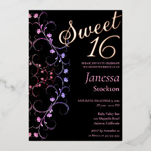 Verzierte Blumenrinde Sweet 16 Einladung