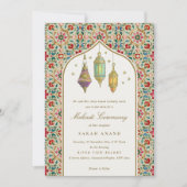 Verzierte Blumenzitate Mehndi Zeremonie Einladung (Vorderseite)