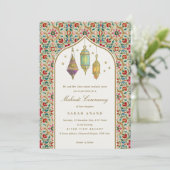 Verzierte Blumenzitate Mehndi Zeremonie Einladung (Stehend Vorderseite)