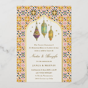 Verzierte Blumenzitate Mehndi Zeremonie Folieneinladung