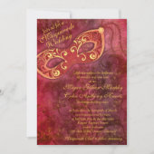 Verzierte Burgundy Gold Masquerade Ball Wedding Einladung (Vorderseite)