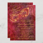 Verzierte Burgundy Gold Masquerade Ball Wedding Einladung (Vorne/Hinten)