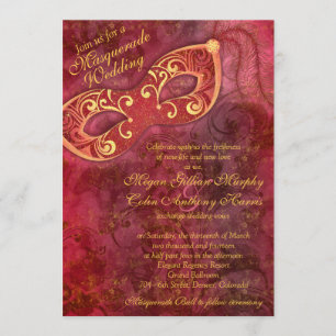 Verzierte Burgundy Gold Masquerade Ball Wedding Einladung