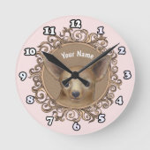 Verzierte Chihuahua-Uhr Runde Wanduhr (Vorderseite)