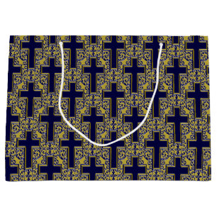 Verzierte Cross-24-Blue-Gold-GIFT BAG L Große Geschenktüte