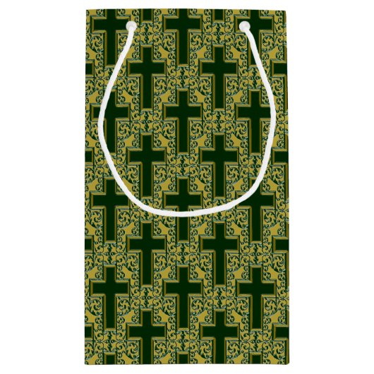 Verzierte Cross-25-Green-Gold-GIFT-BAG Kleine Geschenktüte (Rückseite)