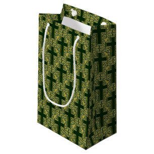 Verzierte Cross-25-Green-Gold-GIFT-BAG Kleine Geschenktüte