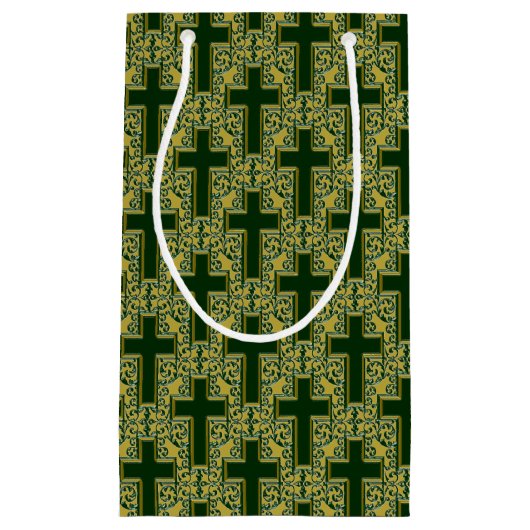 Verzierte Cross-25-Green-Gold-GIFT-BAG Kleine Geschenktüte (Vorderseite)