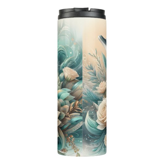 Verzierte Delphine Sukkulente Blüte Thermosbecher (Rückseite)