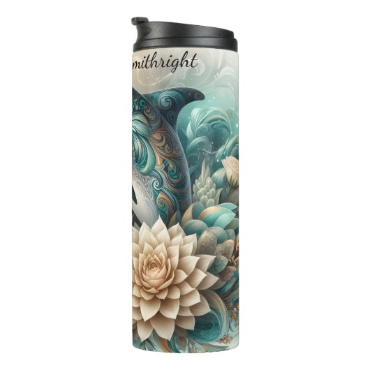 Verzierte Delphine Sukkulente Blüte Thermosbecher (Nach rechts gedreht)