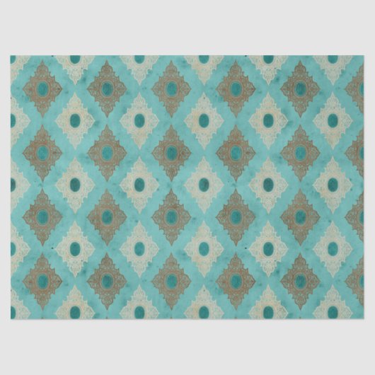 Verzierte Diamantenrahmen auf Aquamariner Decoupag Seidenpapier (Vorderseite)