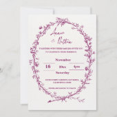 Verzierte Einladung zur Hochzeit von Burgundy-Rahm (Vorderseite)