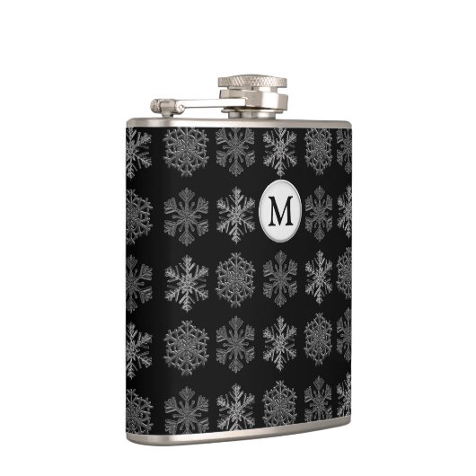 Verzierte Eiskristalle Elegantes Mustermonogramm Flachmann (Rechts)