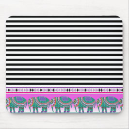 Verzierte Elefanten Black Stripped Trendy Mousepad