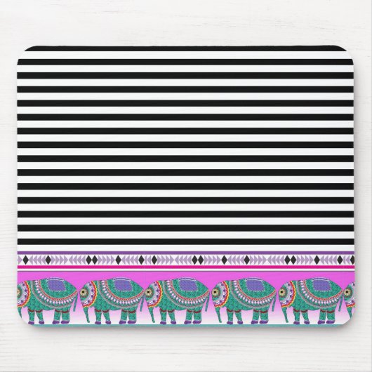 Verzierte Elefanten Black Stripped Trendy Mousepad (Vorne)