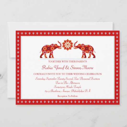 Verzierte Elefanten Hochzeitseinladung Einladung (Vorderseite)