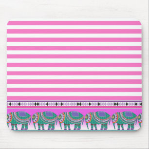 Verzierte Elefanten Rosa Stripped Trendy Mousepad