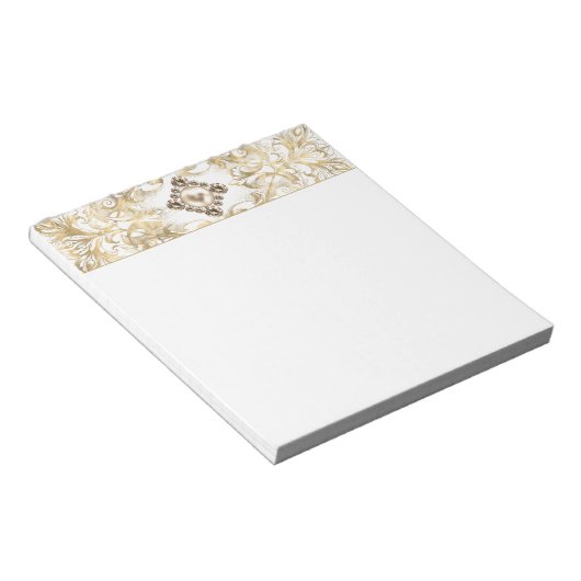 Verzierte Eleganz | Gold Pearl Jewel Emblem Geblüh Notizblock (angewinkelt)