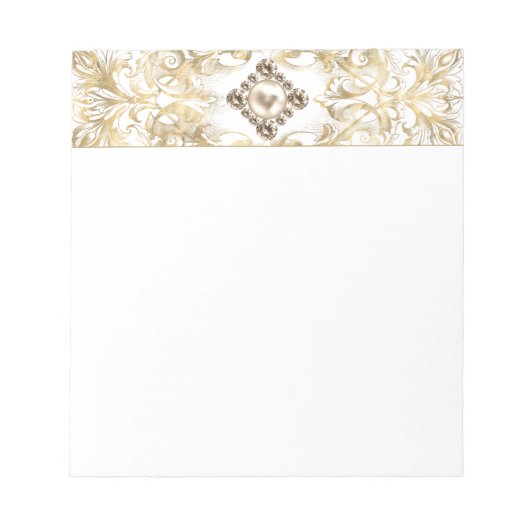 Verzierte Eleganz | Gold Pearl Jewel Emblem Geblüh Notizblock (Vorderseite)