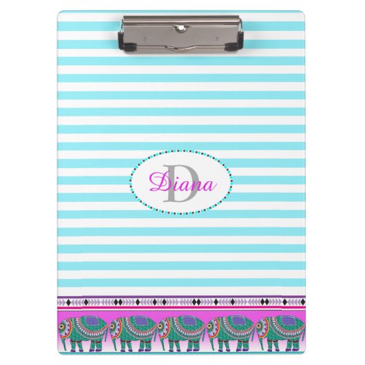 Verzierte Elephant Turquoise Strichen Personalisie Klemmbrett (Vorderseite)