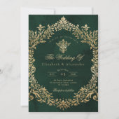 Verzierte Emerald Gold Royal Hochzeit Einladung (Vorderseite)