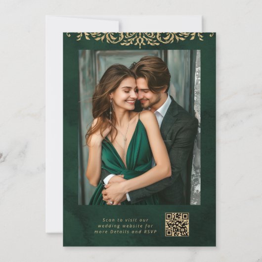 Verzierte Emerald Gold Royal Hochzeit Einladung (Rückseite)