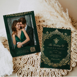 Verzierte Emerald Gold Royal Hochzeit Einladung