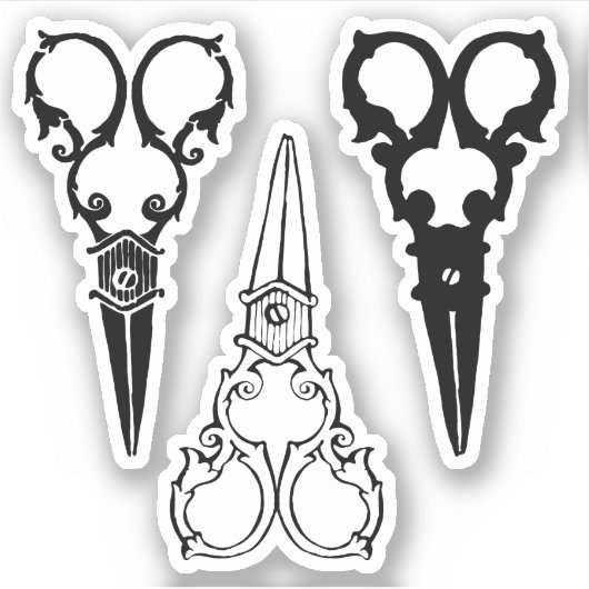 Verzierte extravagante Schere in altmodischer Ausf Aufkleber (Vorderseite)