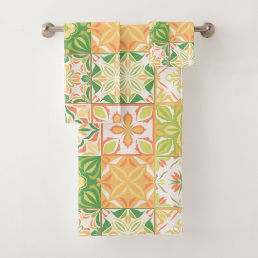 Verzierte Fliesen in grün und gelb Badhandtuch Set (Insitu)