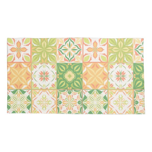 Verzierte Fliesen in grün und gelb Kissenbezug (Rückseite-Links)