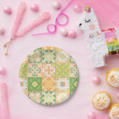 Verzierte Fliesen in grün und gelb Pappteller (Party)