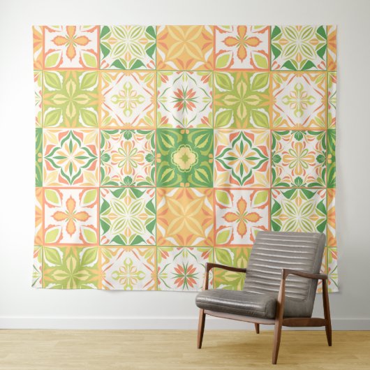 Verzierte Fliesen in grün und gelb Wandteppich (Beispiel (Horizontal))