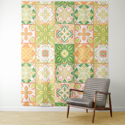 Verzierte Fliesen in grün und gelb Wandteppich (Beispiel)