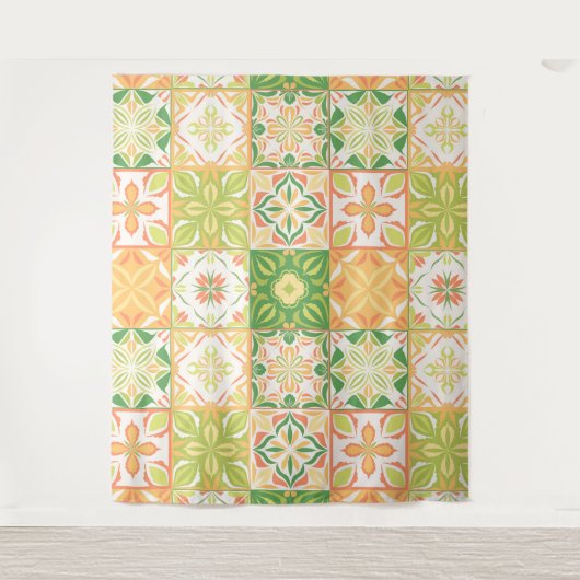 Verzierte Fliesen in grün und gelb Wandteppich (Vorderseite)