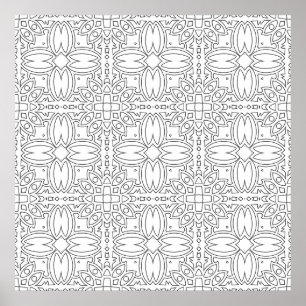 Verzierte Fliesensymmetrie mit Blumenmuster Kunstd Poster